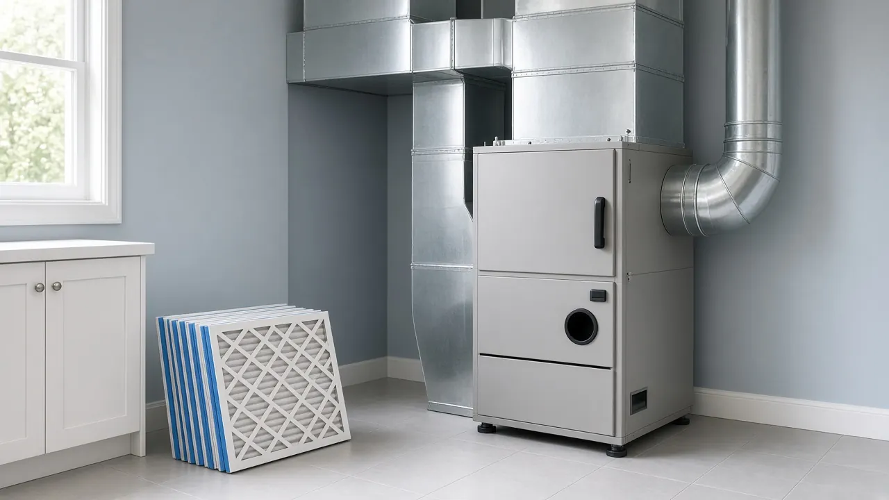 Residential gas furnace with new pleated air filters